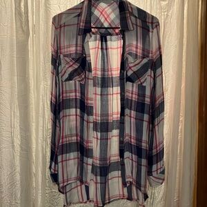 New York & Company Plaid Button Down Shirt - Red, Blue, White